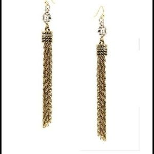 Banana Republic Brass Tassel Enamel and Crystal Drop Earrings NWT 69